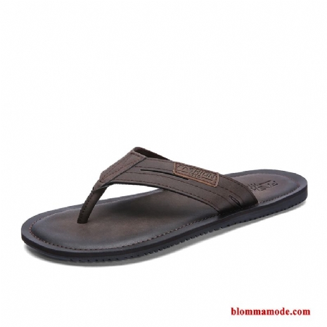 Tofflor Herr Läder Casual Skor Brun Flip Flops Mode Ungdom