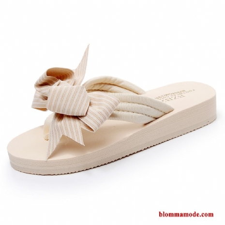 Tofflor Med Tjocka Sulor Stranden Tygskor Flip Flops Herr Fluga Platta Glidskydds Dam Rosa Beige