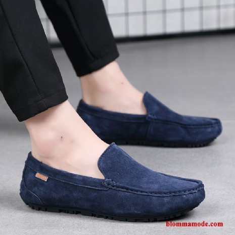 Äkta Läder Business Låga Skor Läderskor Sämskskinn Loafers Casual Herr Blå